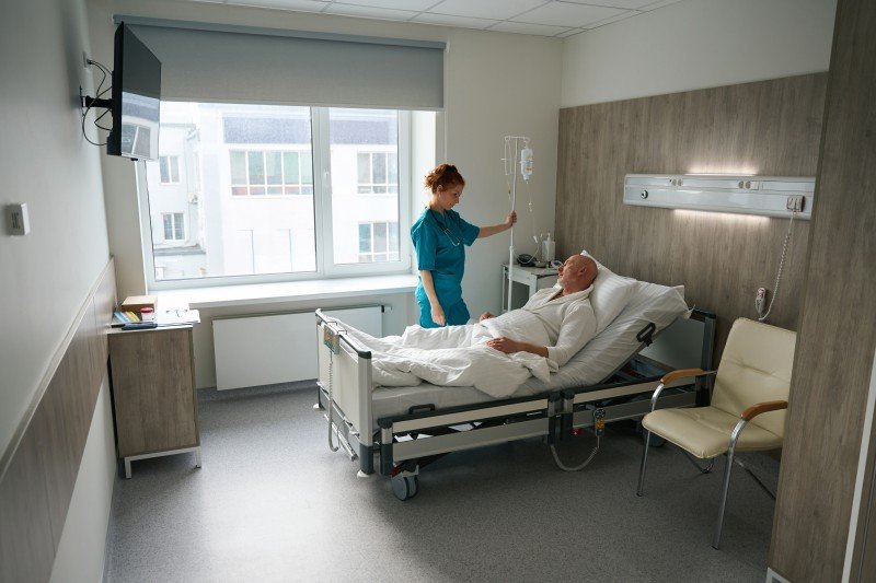 Hospital bed with mattress